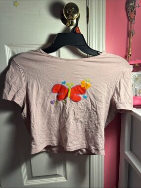 SHEIN Light Pink Tee with Branded Neck Label